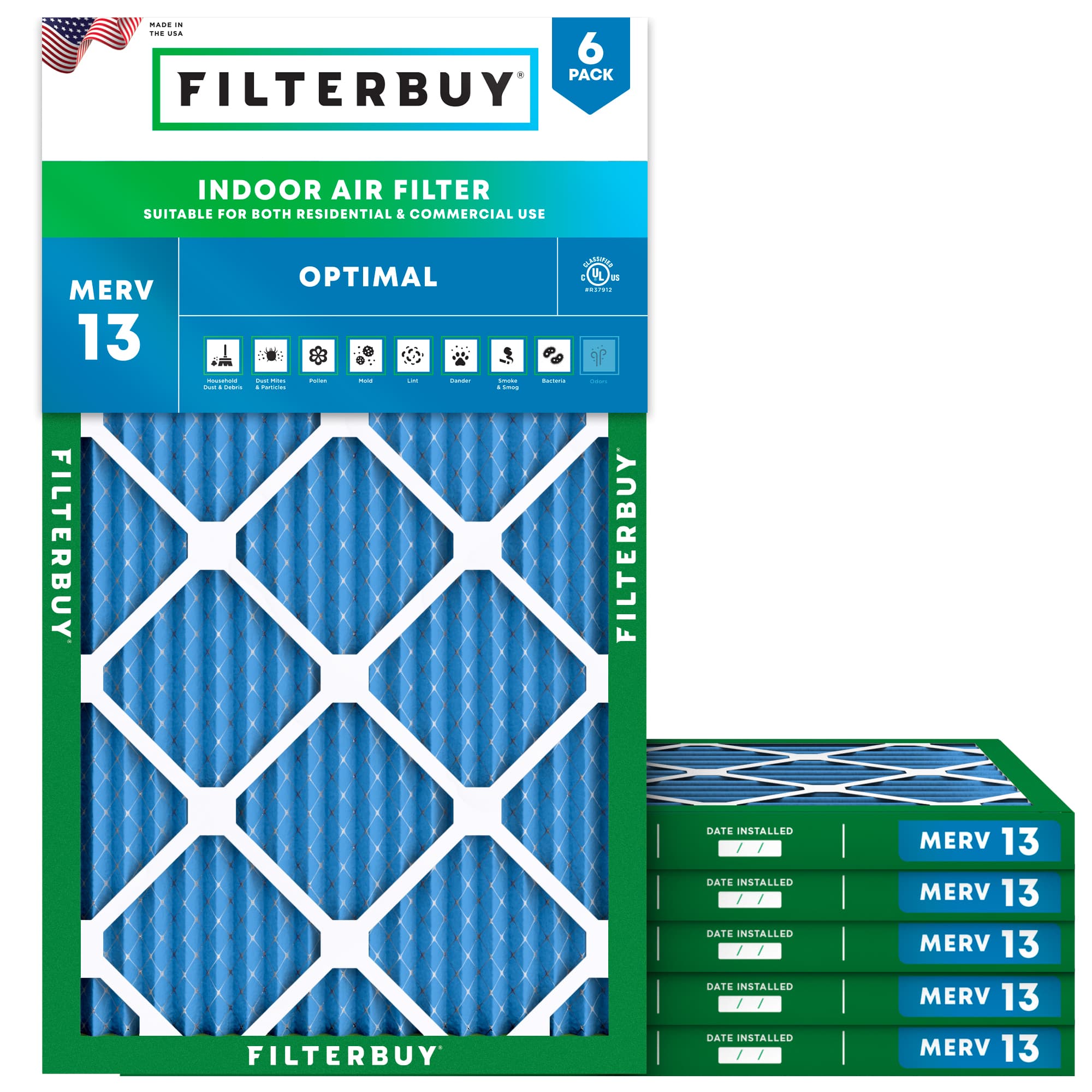 18x28x1 MERV 13 Pleated Air Filter - 6 Quantity